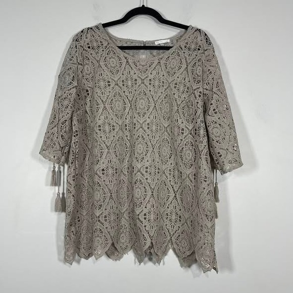 C Est. 1946 Tops - EST 1946 Crochet Lace Blouse Wms Large Gray Tassels Romatic Whimsigoth Boho Top